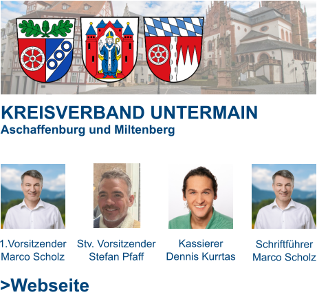 KREISVERBAND UNTERMAIN Aschaffenburg und Miltenberg   1.Vorsitzender Marco Scholz Stv. Vorsitzender Stefan Pfaff Kassierer Dennis Kurrtas Schriftführer Marco Scholz >Webseite