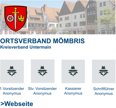 ORTSVERBAND MÖMBRIS Kreisverband Untermain   1.Vorsitzender Anonymus Stv. Vorsitzender Anonymus Kassierer Anonymus Schriftführer Anonymus >Webseite