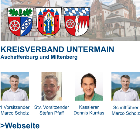 KREISVERBAND UNTERMAIN Aschaffenburg und Miltenberg   1.Vorsitzender Marco Scholz Stv. Vorsitzender Stefan Pfaff Kassierer Dennis Kurrtas Schriftführer Marco Scholz >Webseite